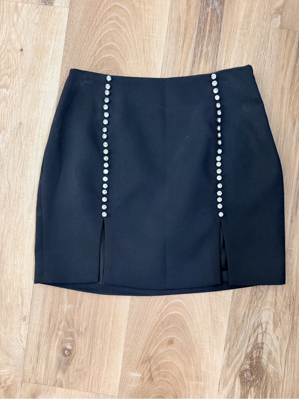 Lulu's Black Mini Skirt with Rhinestone Trim